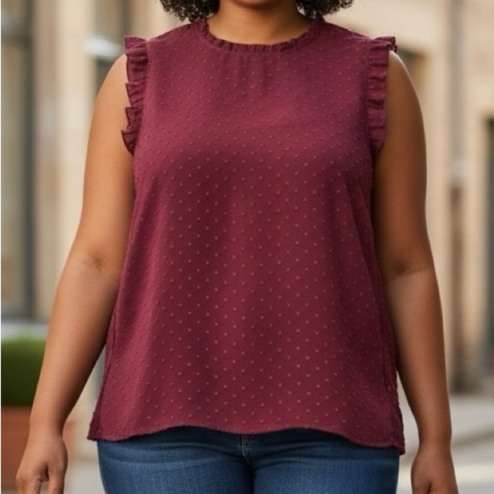 Ruffled Sleeveless Burgundy Top